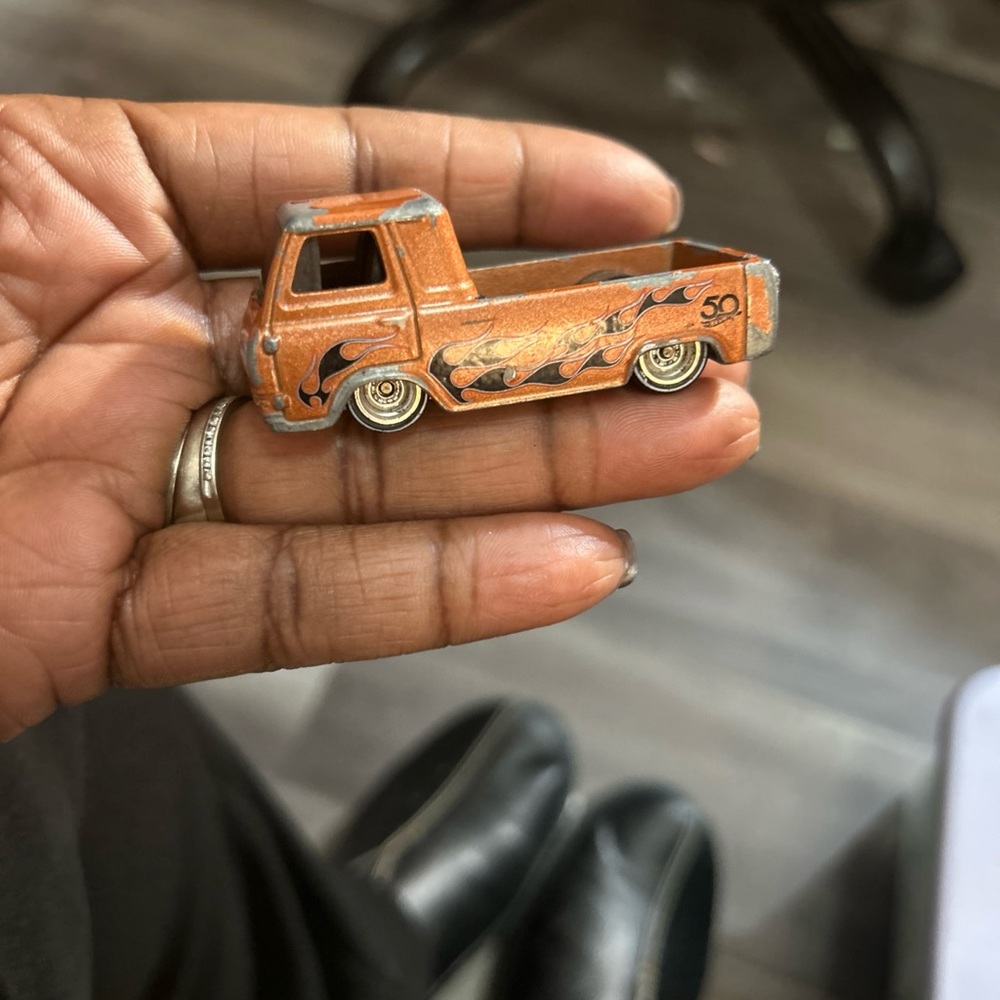 Orange Toy Truck with Flame Design